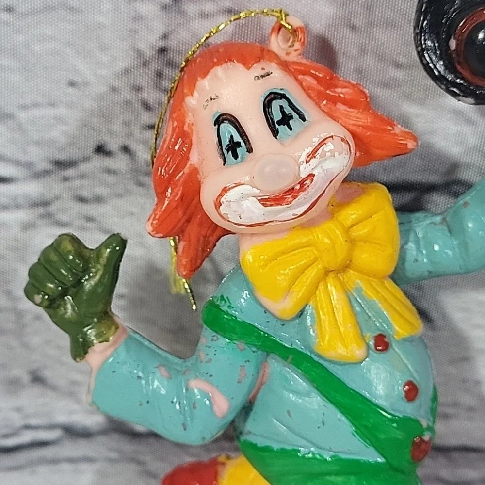 Vintage Christmas Ornament Blowmold Soft Plastic Circus Clown Hobo Flaw